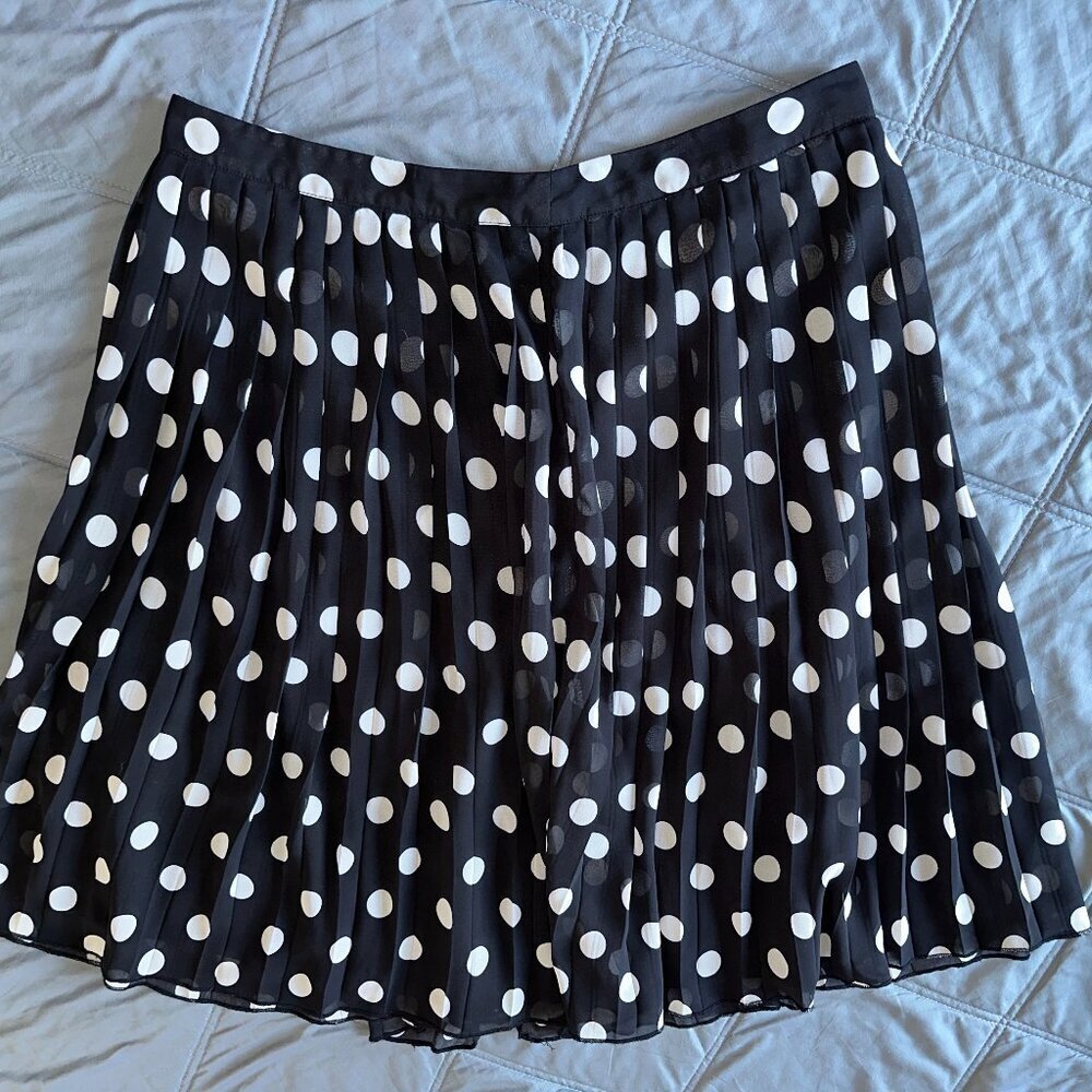 Black & White Pleated Polka Dot Women's Mini Skirt Downeast Large - Picture 2 of 10